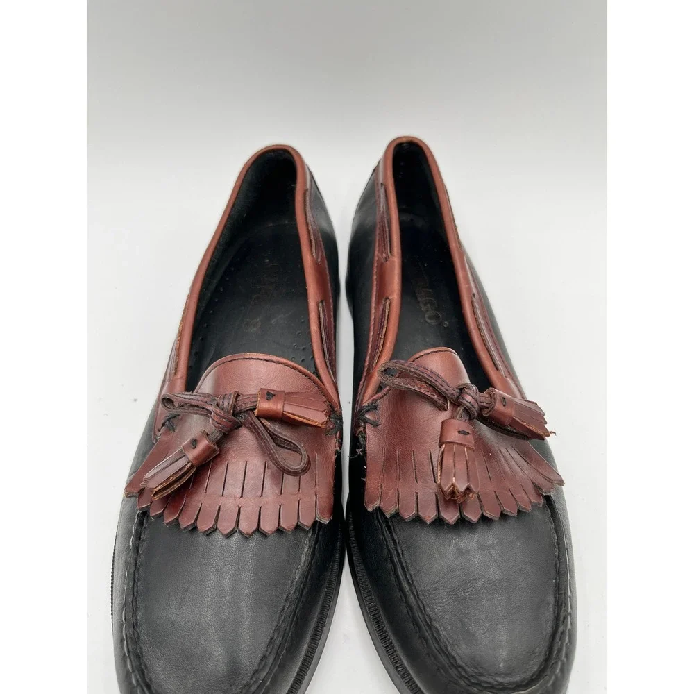 Sebago Handsewn Tassel Loafers Mens 11M Black Brown Leather Block Heels Shoes